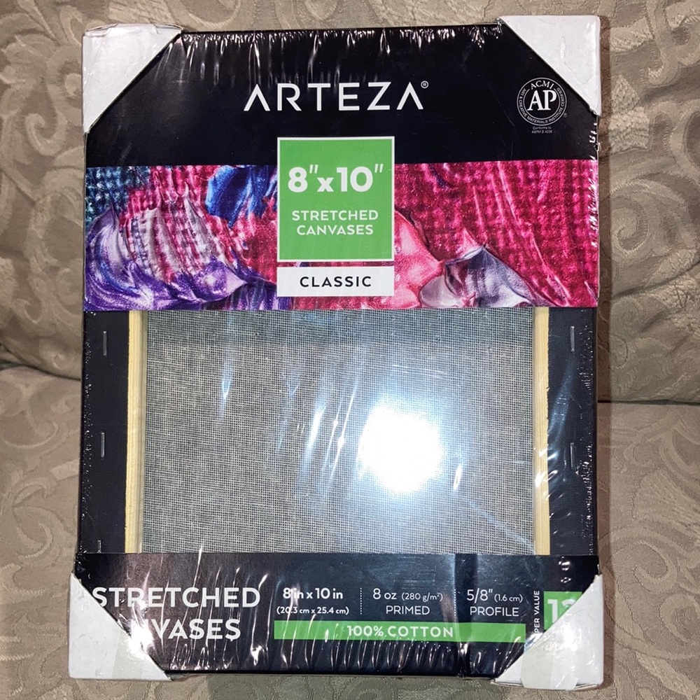Arteza 8X10 Inch Stretched Canvas, Classic Pack Of 12, 100% Cotton primed NEW